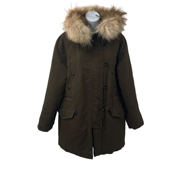 Rag & Bone Waterloo Parka Coat Down Jacket Real Fur Real Leather Olive Green - Picture 3 of 15